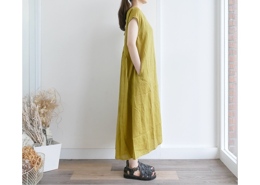 美品 クラウドオブバーズ 25SS リネン混 切り替えギャザーワンピース 半袖 te-to(テト)＊リネンバックギャザーワンピース(3色)】 | ONE PIECE