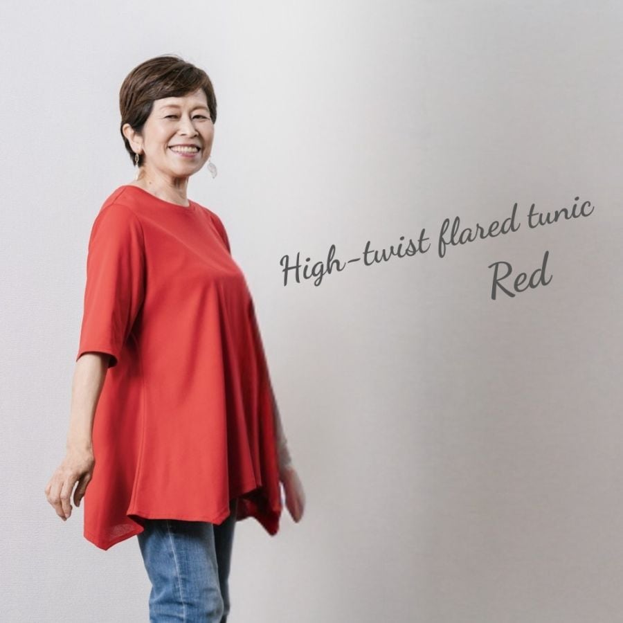 (YOUKAヨウカ）　  レディース　強撚糸フレアチュニック　レッド