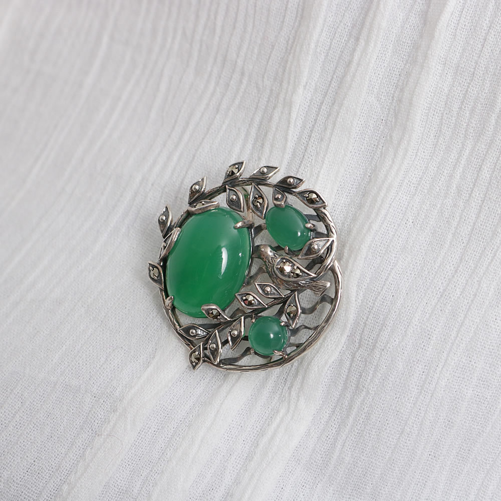 碌山✨ペンダントブローチ　グリーンアゲート　マルカジットSV925 ROKUZAN碌山）グリーンアゲート ブローチ/ペンダントヘッド