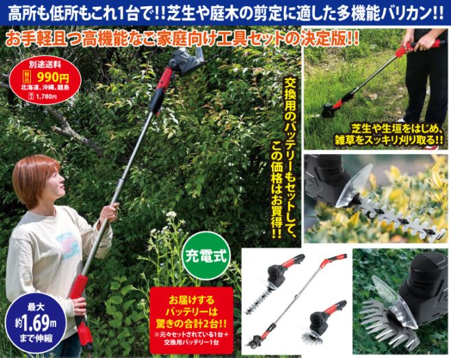 充電式コードレス 高枝バリカン＋バッテリー(交換用)セット | 園芸用品