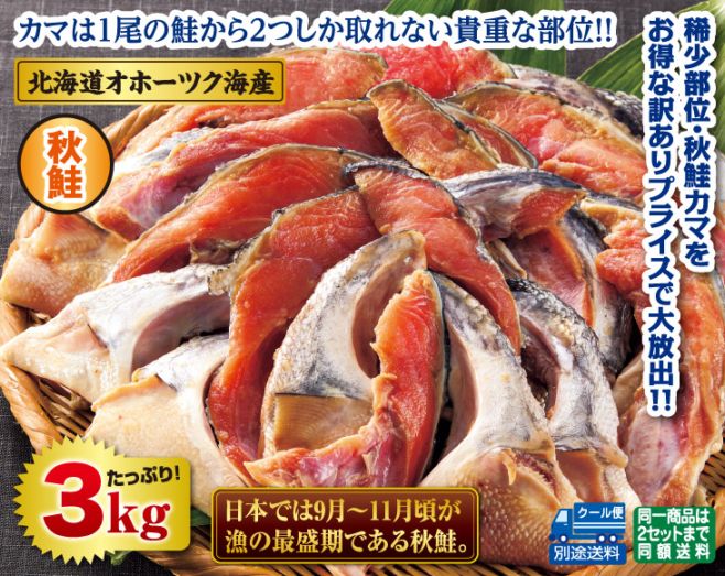 北海道オホーツク海産 秋鮭カマ切り落とし3kgセット | その他魚介類