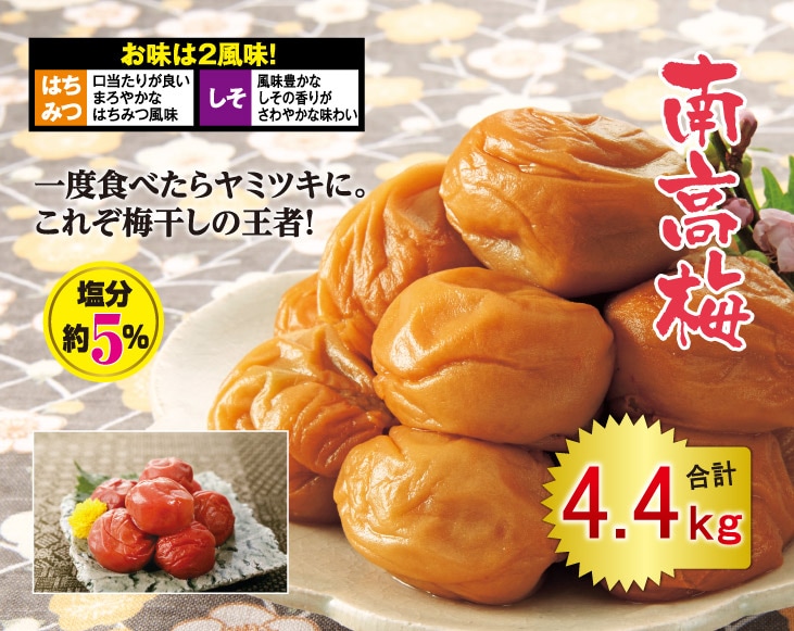 4kg LL 紀州南高梅 訳あり 梅と天日塩だけで漬けた梅干し つぶれ梅 白干し 塩分5％ 紀州南高梅つぶれ梅4.4kgセット | 南高梅 | 優生活