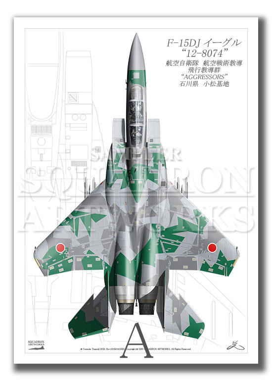Top view 縦向き” F-15DJ イーグル 飛行教導群 “12-8074” （A2サイズ