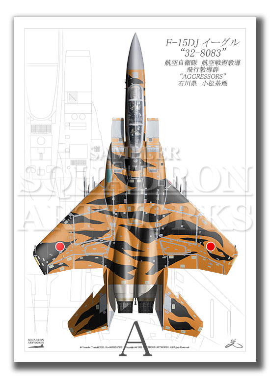 book　F-2 F-15 Top view 縦向き” F-15DJ イーグル 飛行教導群 “32-8083” 虎 （A2