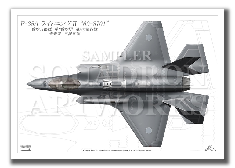 “Top view 横向き”　F-35A　第302飛行隊　“69-8701”　（A4サイズ Print)