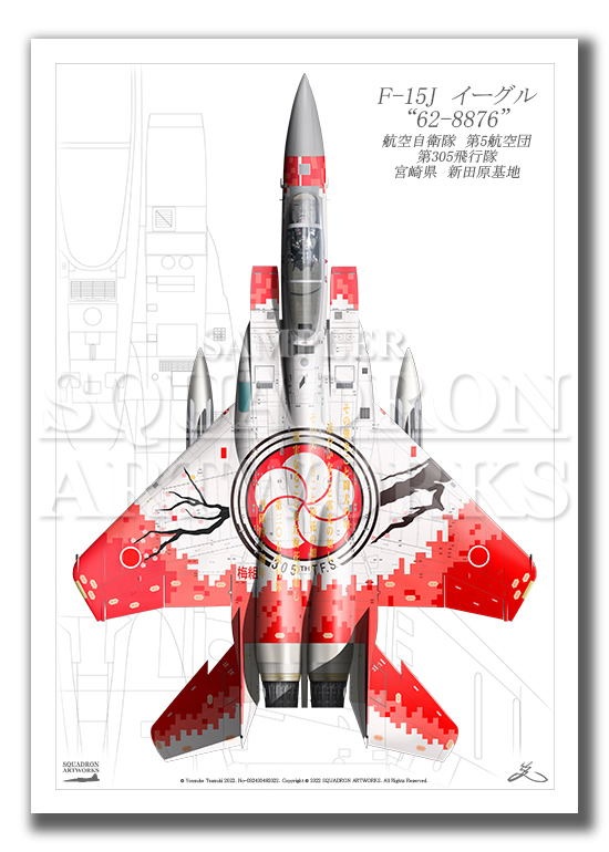 “Top view 縦向き”　F-15J　イーグル　第305飛行隊　40th Anniversary  （A4サイズ Prints)