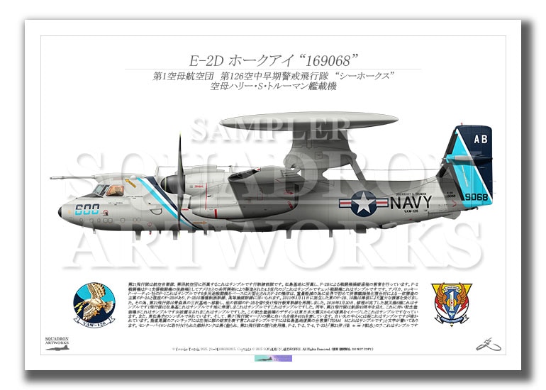 E-2D　ホークアイ　VAW-126　Seahawks　600　“169068”　（A2サイズ Prints)