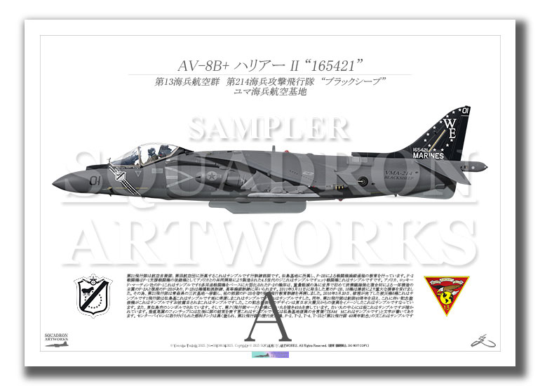AV-8B+ Harrier Ⅱ　VMA-214 BLACKSHEEP　“165421”　（A3サイズ Prints)