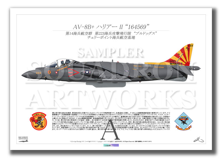 AV-8B+ Harrier Ⅱ　VMA-223 BULLDOGS　“164569”　（A3サイズ Prints)