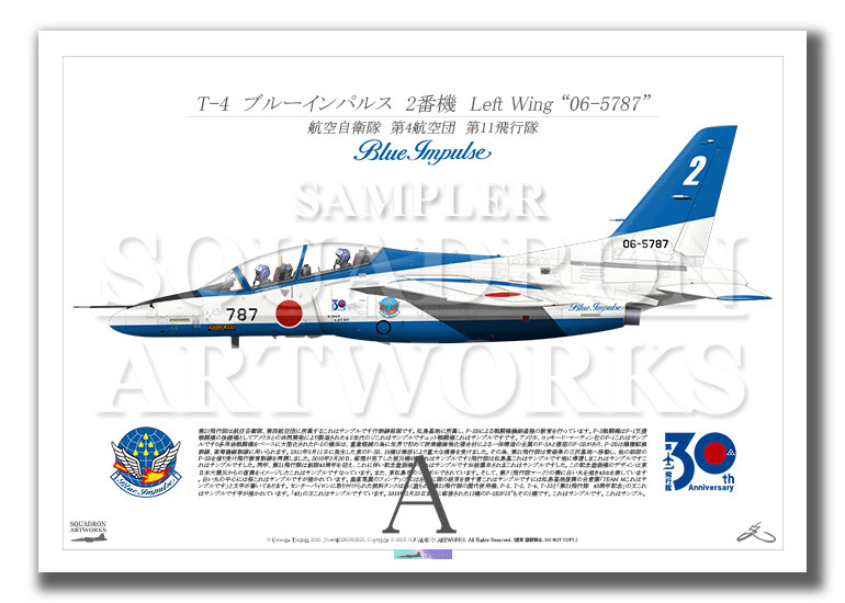 ブルーインパルス2枚 第11飛行隊 創設30周年 T-4 ブルーインパルス 2番機 “06-5787