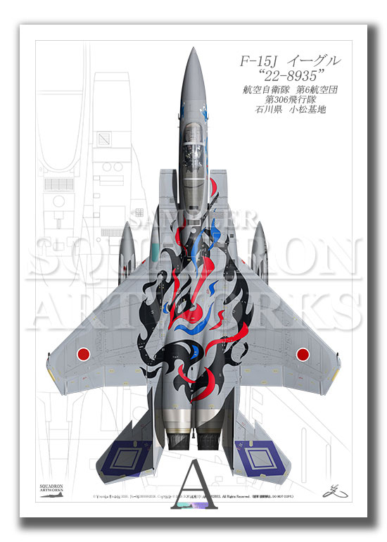 “Top view 縦向き”　F-15J　イーグル　第306飛行隊　2025　“22-8935”　（A4サイズ Prints)