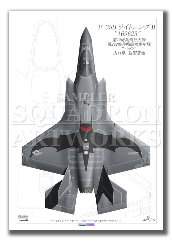 “Top view 縦向き”　F-35B　LightningⅡ　VMFA-242　Bats　“169623”  2026  (A3 Size Print)