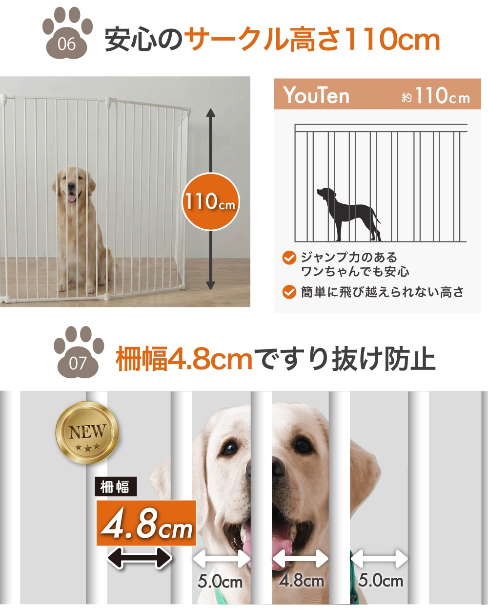 2年保証・高さ110cm 】 大型犬対応 超ハイタイプ ペットサークル 8枚