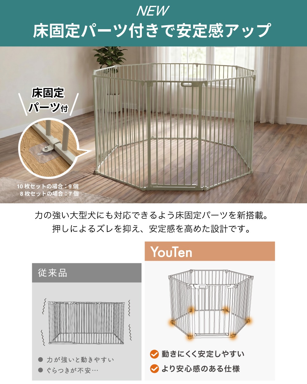 2年保証・高さ110cm 】 大型犬対応 超ハイタイプ ペットサークル 8枚
