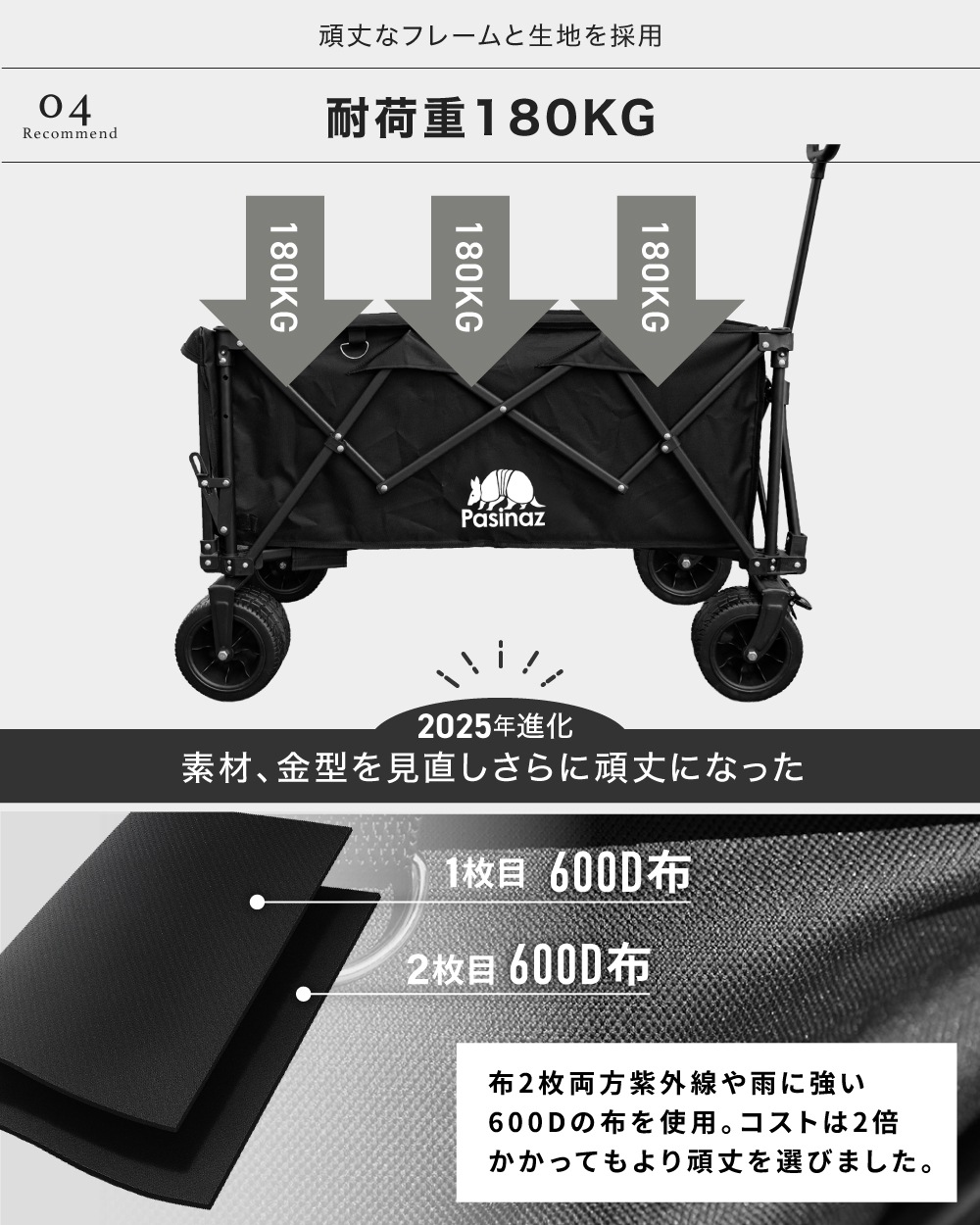 アウトドアワゴン キャリーワゴン 耐荷重180kg 大容量 211L キャリー