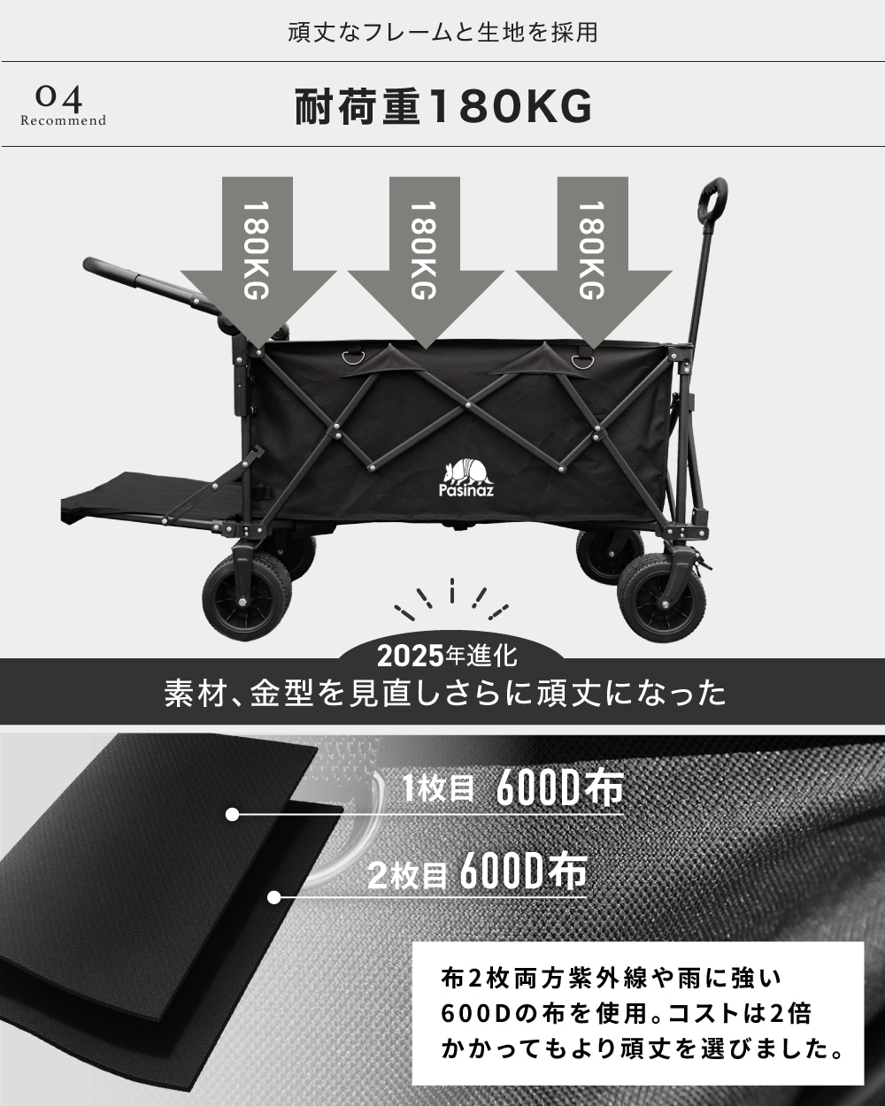 アウトドアワゴン キャリーワゴン 耐荷重180kg 大容量 211L キャリー