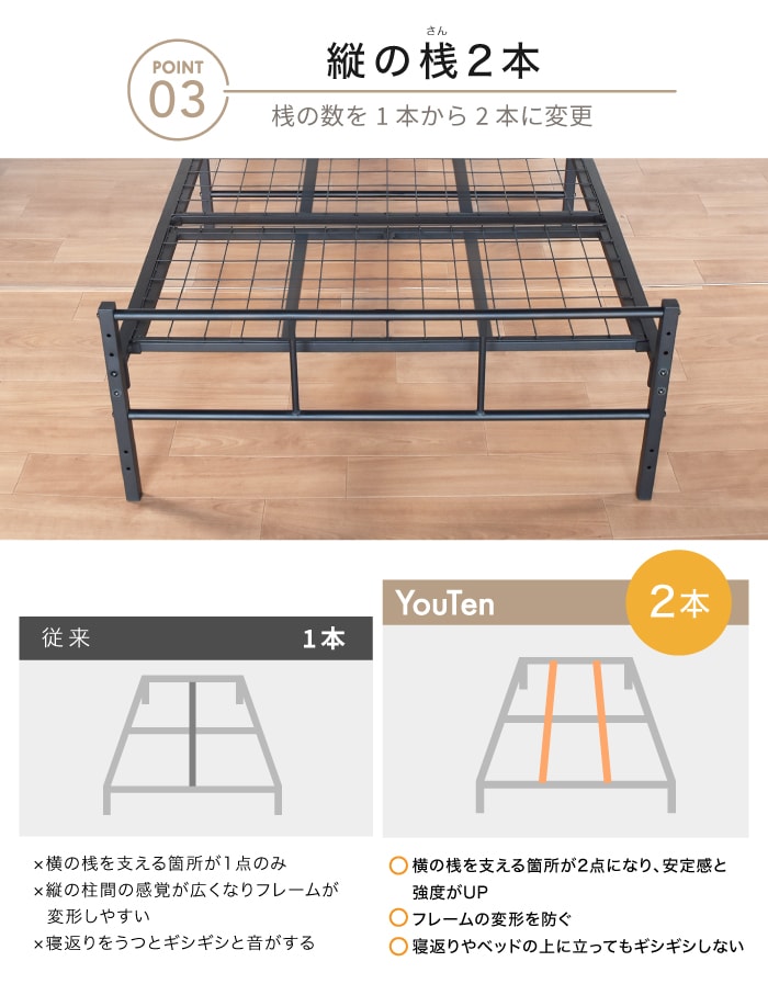 YouTen ベッドフレーム（シングル） スチールベッド ベッドフレーム シングル,インテリア・寝具
