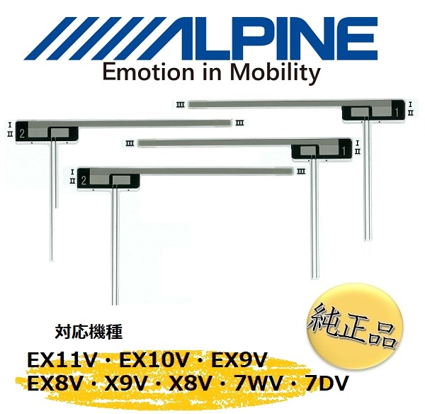 【純正品】 アルパイン 《ネコポス・代引時間指定不可》フィルムアンテナ EX11V/EX10V/EX9V/EX8V/X9V/X8V/7WV/7DV用 4枚セット alpine 【送料無料】