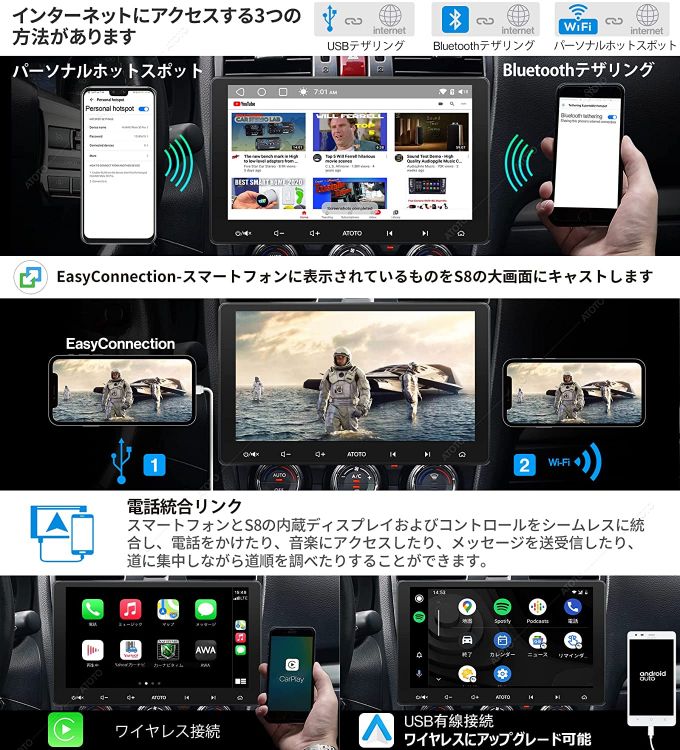 S8G2114PM ATOTO カーナビ s8 10型 QLEDディスプレイ 2DIN 車載 10.1 