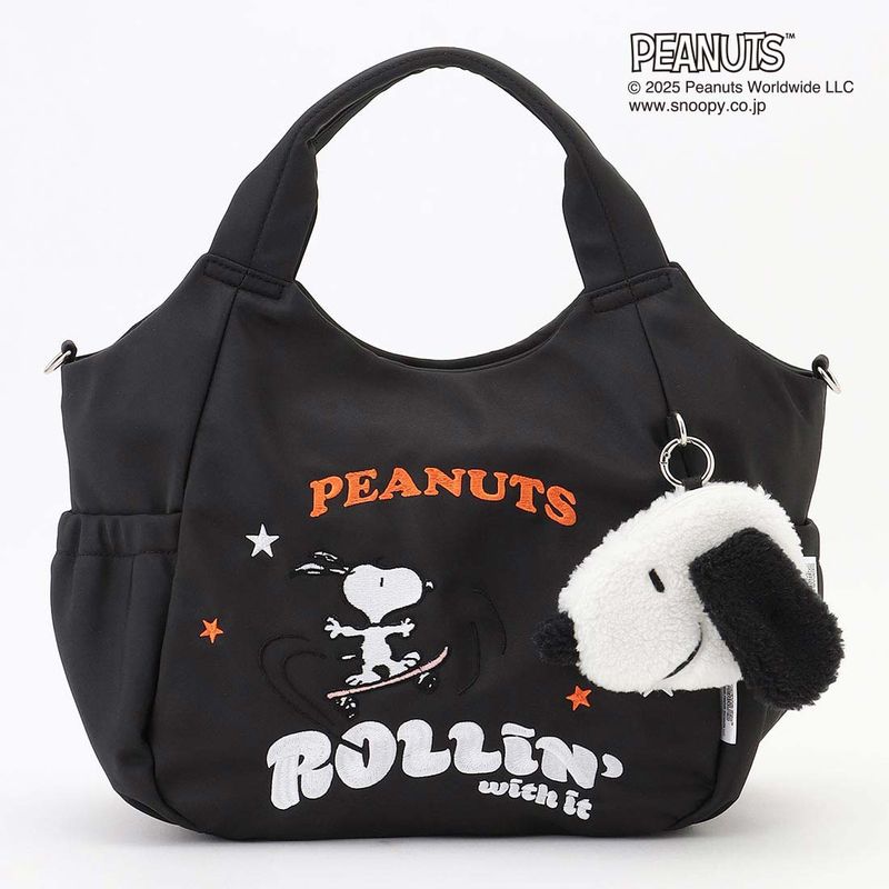 SNOOPYデザイン サイドギャザー2wayトート Mサイズ(スケートボード)