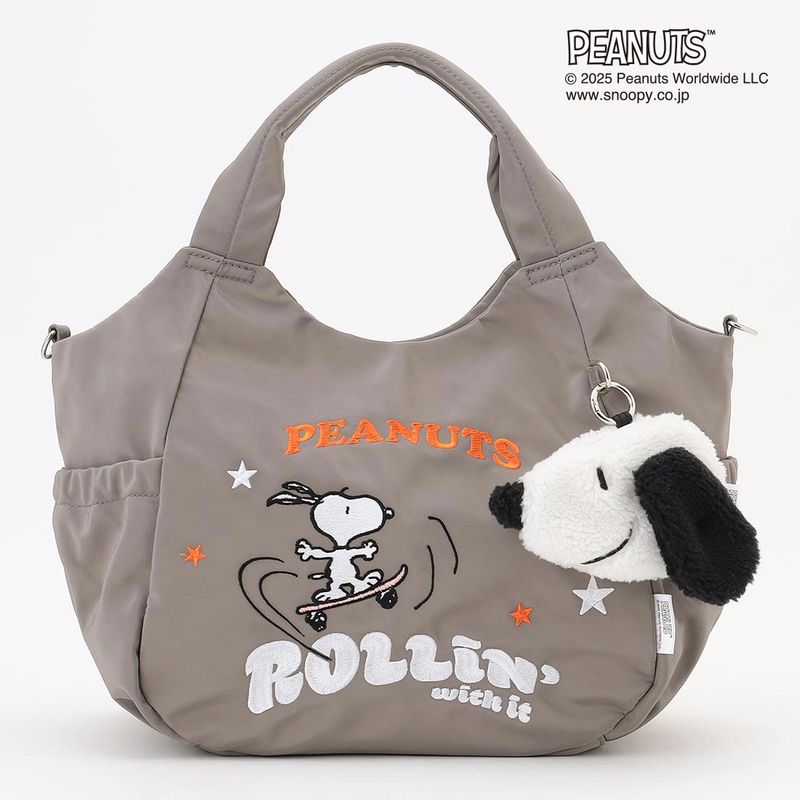 SNOOPYデザイン サイドギャザー2wayトート Mサイズ(スケートボード)