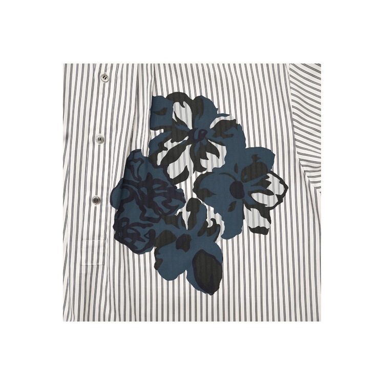 サテンストライプフラワープリント セミロングシャツ｜Y's for living