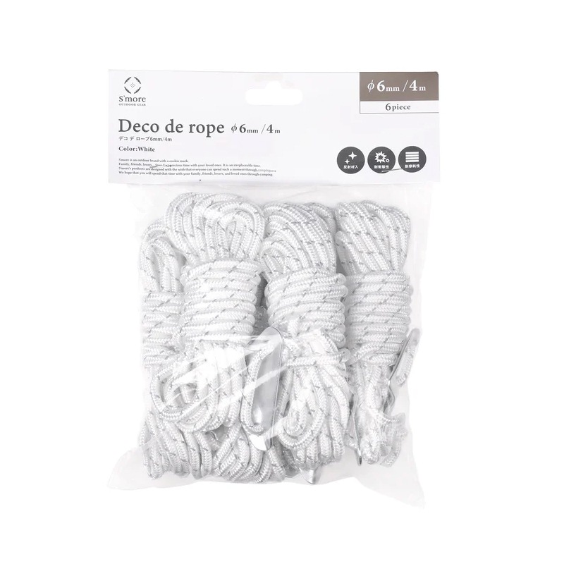 スモアS'more【 Deco de rope ホワイト 】 デコデロープ ガイロープ セット(6本入り)　SMORROPEAWHT6MM
