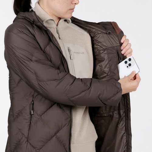 美品mont-bell モンベル ダウンジャケット レディース ドローコード Ｍ スペリオダウン トラベルコート Women's｜モンベル