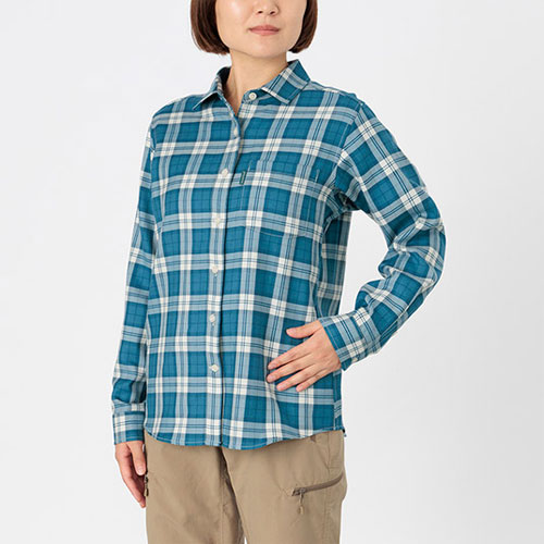 未着用　モンベル　メリノウール　トレールシャツ　ロングスリーブ　チェック　青　Ｍ モンベル mont-bell メリノウール ライト ロングスリーブシャツ