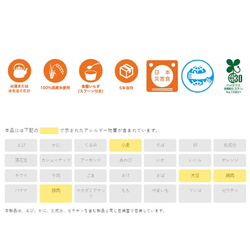アルファ米 100g 尾西のチキンライス　尾西