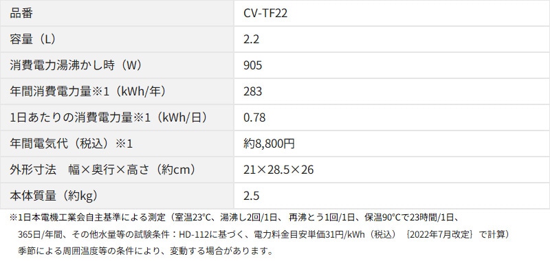 �ݰ� �ޥۡ��ӥ� VE�ŵ��ޤۤ��Ӥ�CV-TF22-WA �ۥ磻�� ͥ���� ��ˡ�� 2.2L ��ˡ�Ӥ� �ŵ��ݥå� ž�������ɻ� ��ʲ���ɻ� ZOJIRUSHI