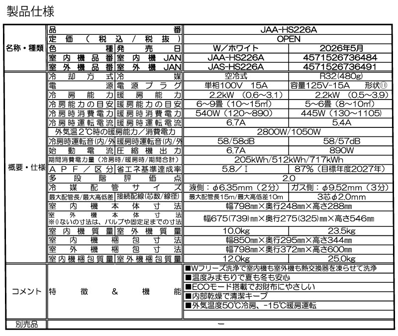 ユアサプライムス.com｜ハイアール ルームエアコン 主に 6畳 JAA