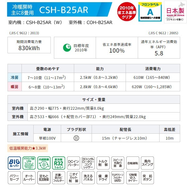  롼२  8  CSH-B25AR(W) 2.5kw B꡼ դɸ๩ ñ100V CSHB25ARW ۥ磻 Relala CORONA