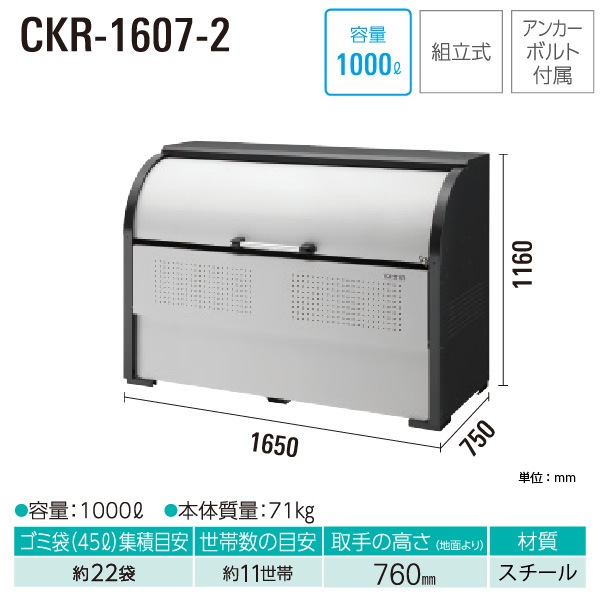 �������� ���꡼�󥹥ȥå��� CKR-1607-2 ���ߥ��ơ������ ���߼����� ���������� ���� 1000L ��1650mm�߱�750mm 45L������ ��22�� ���ߥ��ȥå��� DAIKEN ����Բ�