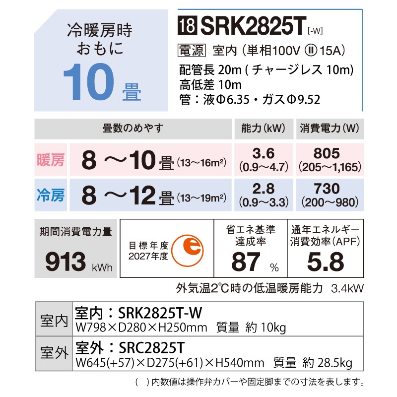 ��ɩ�Ź� �롼�२������ ��� 10���� �ӡ��С��������� SRK2825T-W 2.8kw T���꡼�� ����դ�ɸ�๩������� ñ��100V SRK2825TW �ե����󥹥Ρ� MITSUBISHI