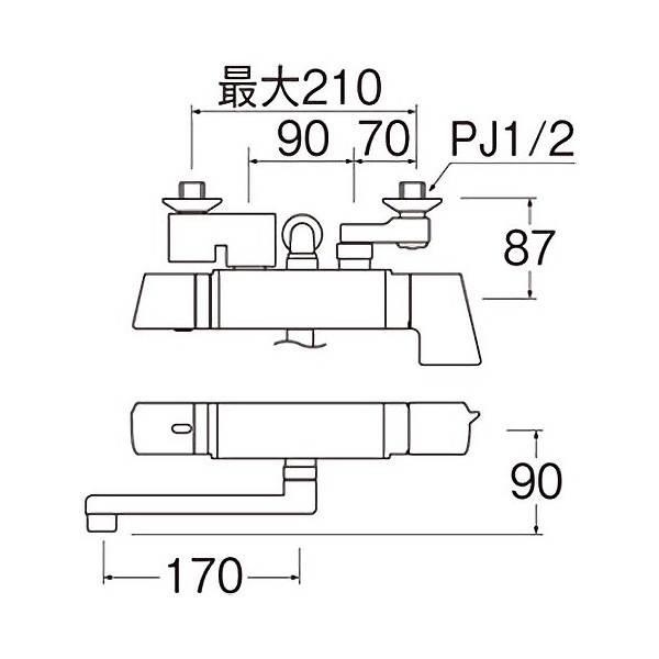 壁付サーモスタットシャワー混合栓 寒冷地用 SK18121CT2K-13 水栓金具 浴室用 バス水栓 三栄水栓 の通販