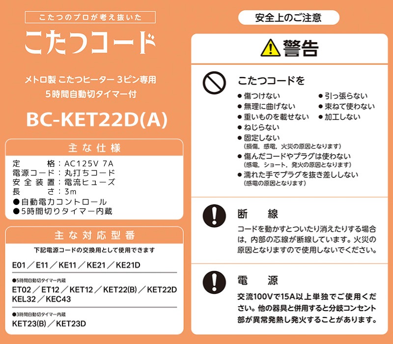 ȥŵ ĥ BC-KET22D(A) 3ԥ  긵Żҥȥ顼 ĥ 125V 7A ȥ METRO