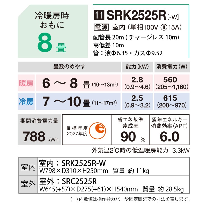 ��ɩ�Ź� �롼�२������ ��� 8���� �ӡ��С��������� SRK2525R-W 2.5kw R���꡼�� ����դ�ɸ�๩������� ñ��100V SRK2525RW �ե����󥹥Ρ� MITSUBISHI