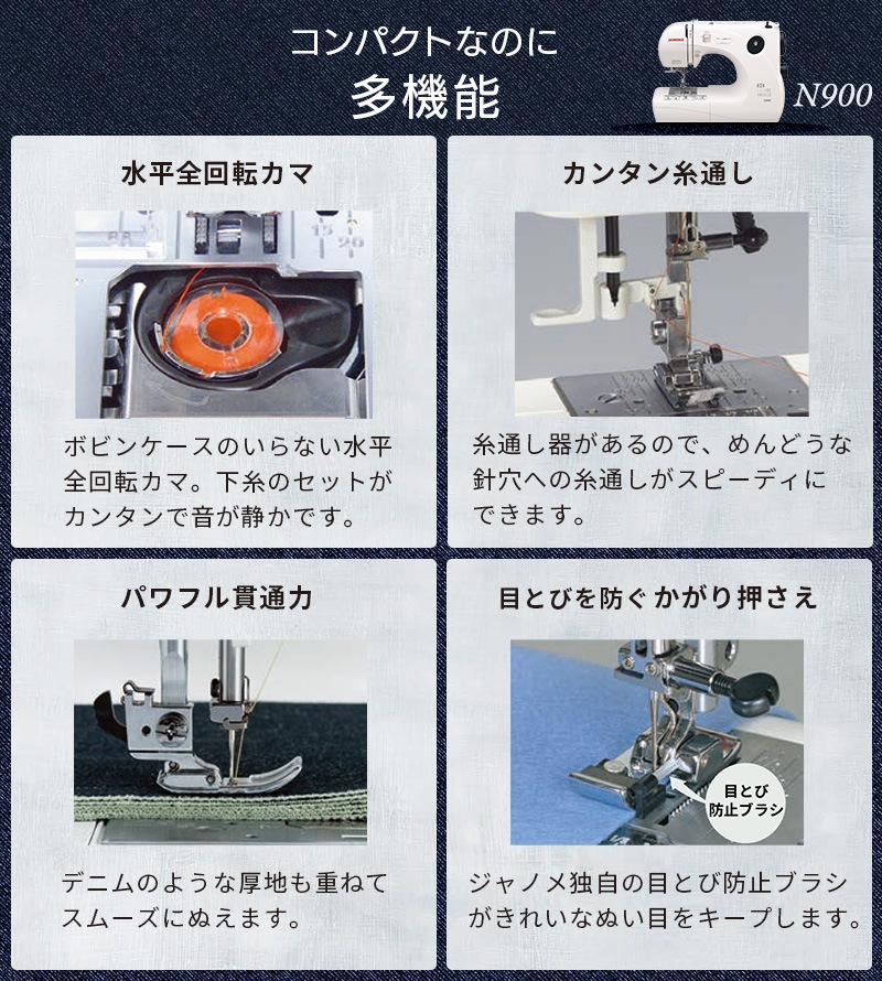Υ JANOME Żҥߥ N900  ѥȥߥ 2WAY    ̤ ѥե ե꡼ LED饤 ϡɥС ܤȤɻ Բ