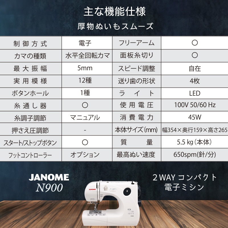 Υ JANOME Żҥߥ N900  ѥȥߥ 2WAY    ̤ ѥե ե꡼ LED饤 ϡɥС ܤȤɻ Բ