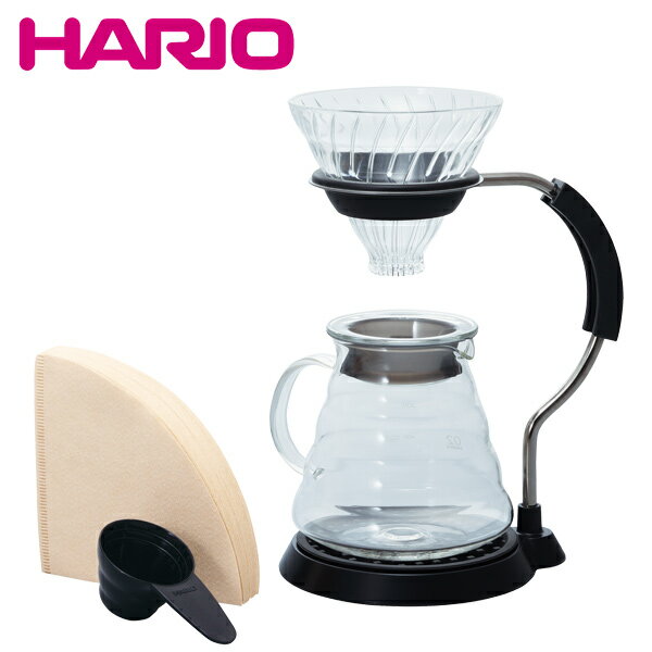 【送料無料】HARIO ハリオ　VAS-8006-G  実用容量600ml V60計量スプーン・VCF-02M 40枚付き  V60アームスタンドガラスドリッパーセット