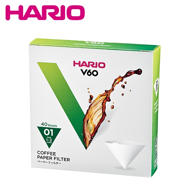 HARIO ハリオ　VCF-01-40W  1～2杯用・40枚入 (01箱)  V60用ペーパーフィルター酵素漂白01箱