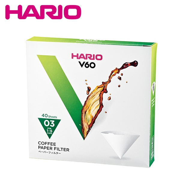 HARIO ハリオ　VCF-03-40W  1～6杯用・40枚入 (03箱)  V60用ペーパーフィルター酵素漂白03箱