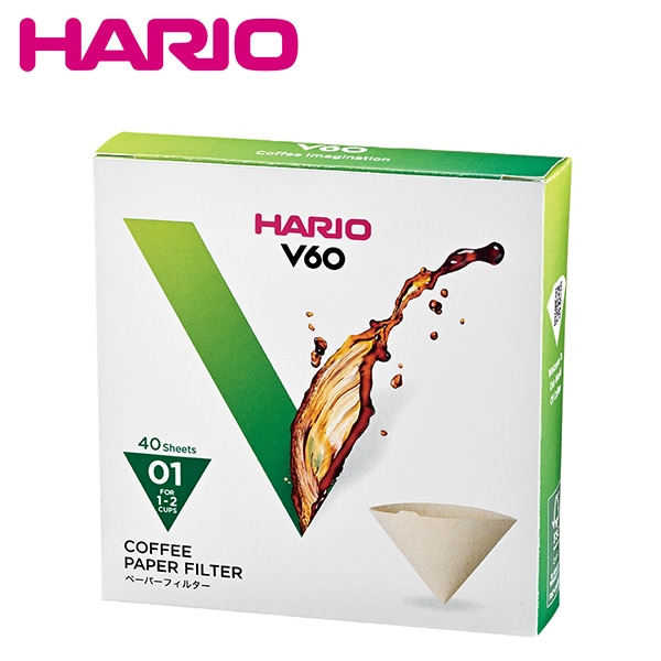 HARIO ハリオ　VCF-01-40M  1～2杯用・40枚入 (01箱)  V60用ペーパーフィルターみさらし01箱