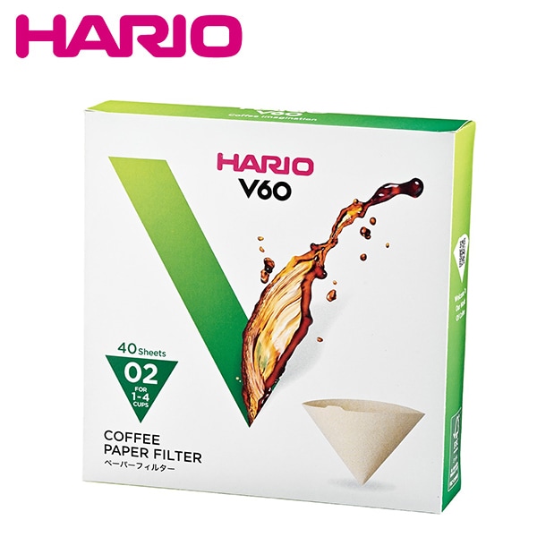 HARIO ハリオ　VCF-02-40M  1～4杯用・40枚入 (02箱)  V60用ペーパーフィルターみさらし02箱