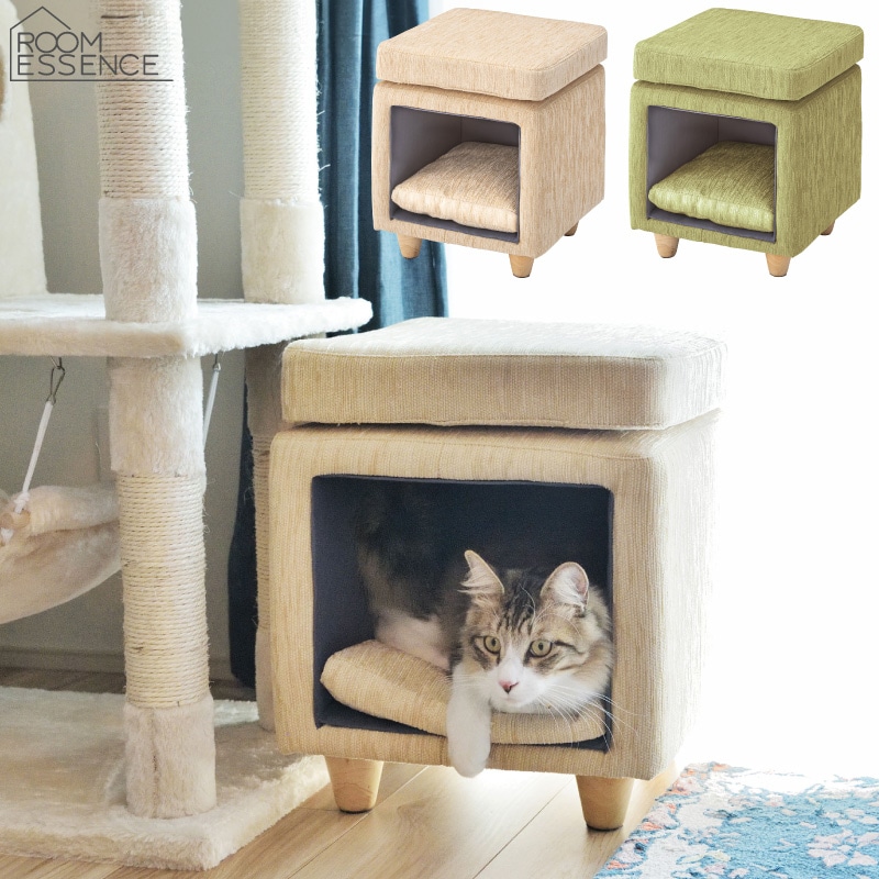 ペットハウス ペットスツール 猫 小型犬 木製椅子 PET-62GR ペットベッド クッション付き 東谷 AZUMAYA 代引不可