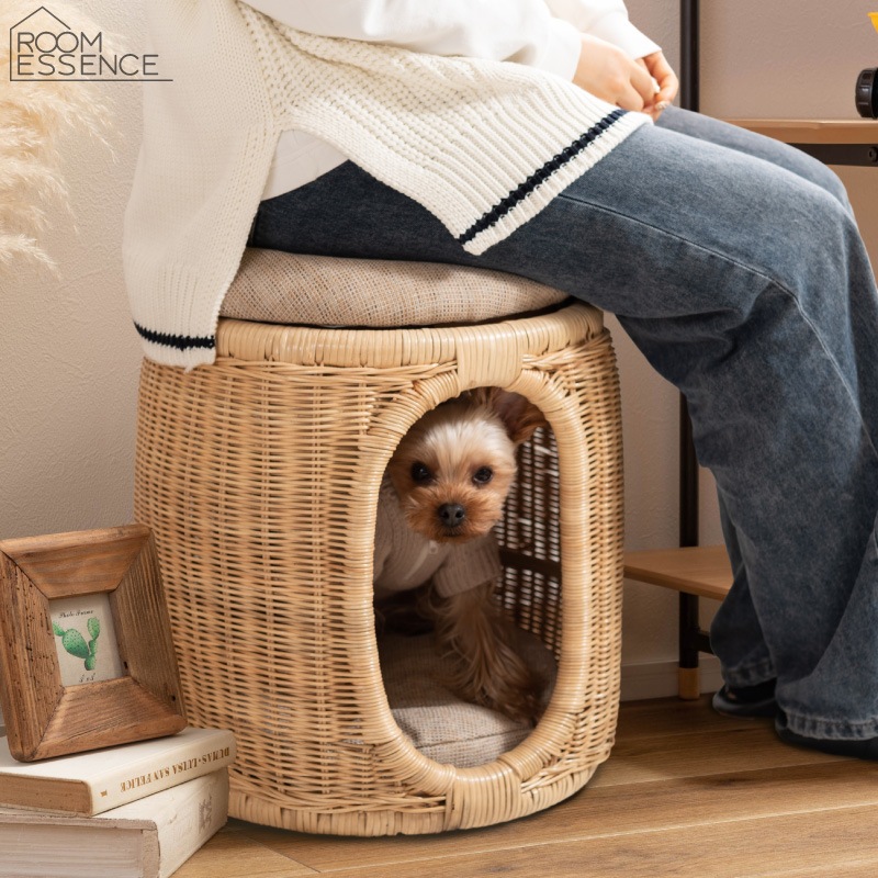 ペットハウス ペットスツール 猫 小型犬 木製・ラタン製椅子 PET-66 ペットベッド クッション 東谷 AZUMAYA 代引不可