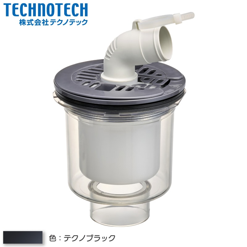 テクノテック 防水パン用排水トラップ 縦引き引タイプ T.Eトラップ SDT-SWM-B1 洗濯機用排水トラップ テクノブラック