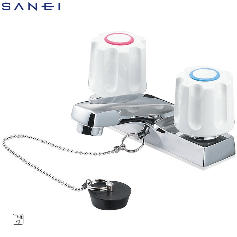 SANEI ツーバルブ洗面混合栓 共用形 K51-W  洗面用水栓金具 ゴム栓付き 三栄水栓