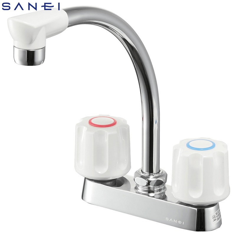 SANEI ツーバルブ台付混合栓 共用形 K71D-W キッチン用水栓金具 コンパクト ミニキッチン向け 三栄水栓